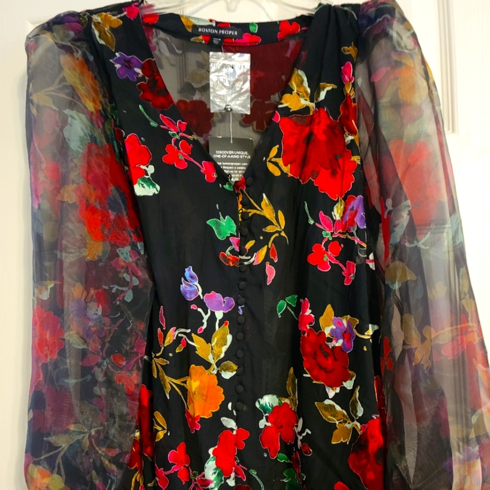 Boston Proper Black Floral Blouse
